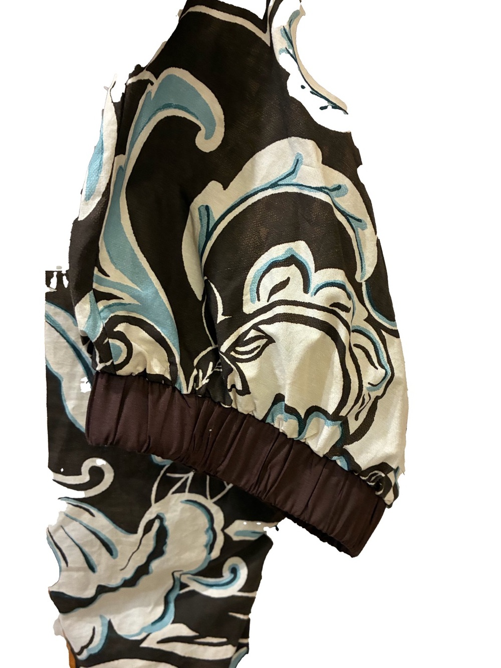 entro Floral Patchwork Button Front Blouse in Black, Teal, Gold - Picture 3 of 4